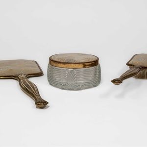 Vintage Vanity Mirror Brush and container set